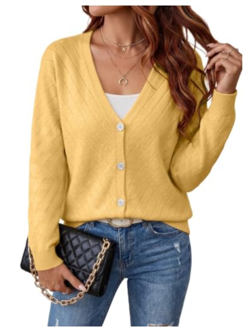 Long Sleeve Button Up V Neck Knit Cardigan Sweater
